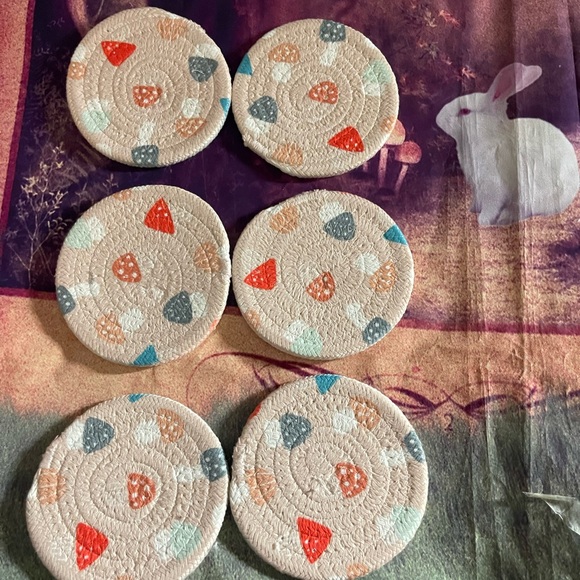 Decorative Beige Coaster Set with Holder - Picture 10 of 10